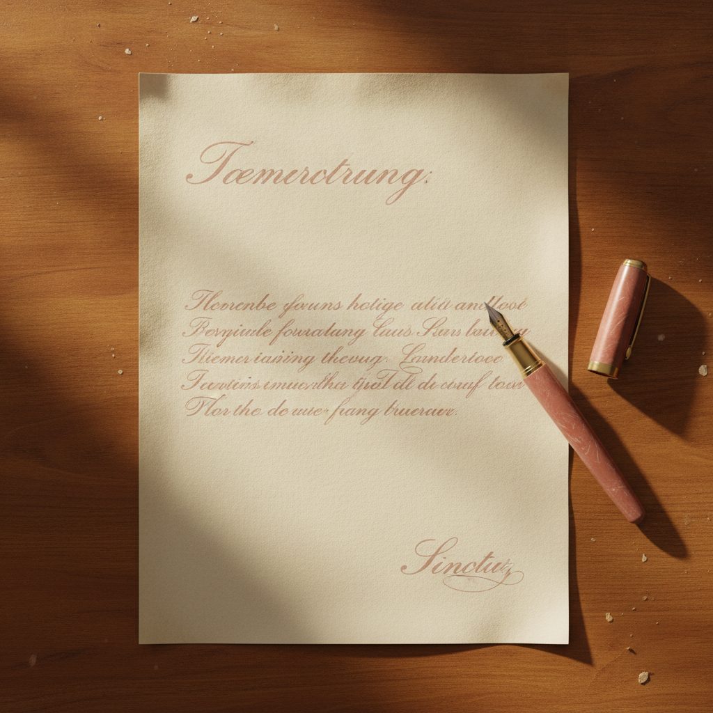 A handwritten letter on cream paper showing a clear opening, middle, and closing